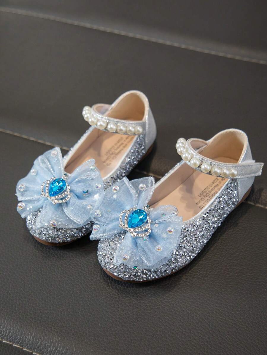 1双女童公主鞋，镶钻平底鞋，春秋季 - 藍色 - 查看 1