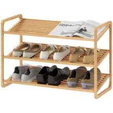 Bamboo Shelf, Shoe Rack, Entryway Shelf, 3-Tier Model, 30 Kg Load Capacity, Wood - Orange - View 1