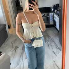 Women's Boho Chic Strapless Embroidered Top ✨ Front Tie With Cutout Detail | Summer Fashion ☀️ Knotted Fabric / Cutouts Beach Vacation Summer - 白色 - 查看 3