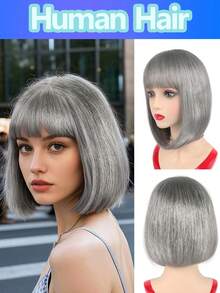 Peluca de corte pixie con degradado gris al 150% de densidad, peluca de cabello corto y elegante en capas para uso diario, de 8 a 12 pulgadas de color sal y pimienta con encaje frontal, sin pegamento y con línea del cabello natural - SGray - Ver 1