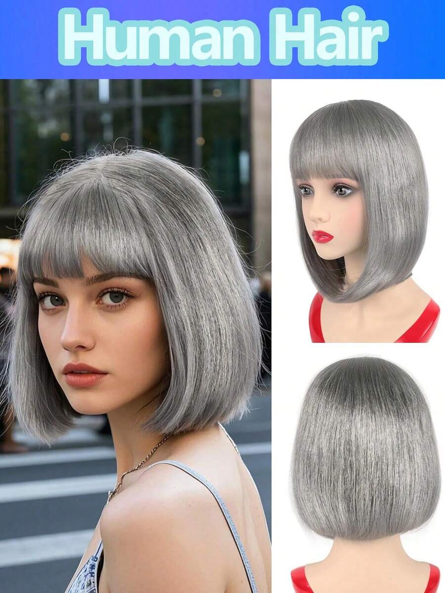 Peluca de corte pixie con degradado gris al 150% de densidad, peluca de cabello corto y elegante en capas para uso diario, de 8 a 12 pulgadas de color sal y pimienta con encaje frontal, sin pegamento y con línea del cabello natural - SGray - Ver 1