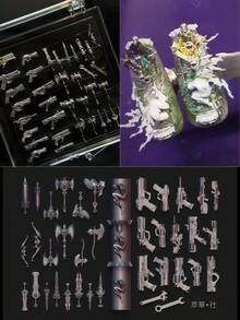 1pc Cyberpunk Skull, Cross, Snake, Rose Flower 3D Nail Art Mold, Transparent Silicone Nail Mold - Clear - View 1