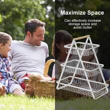 2-Tier / 3-Tier Convertible Fruit Basket Stand - Reinforced Detachable Metal Storage Rack With Wood Handle, Rustproof Ventilated Countertop Organizer For Fruits Vegetables Bread Snacks, Pantry Kitchen Gift Set For Home & Outdoor Picnic.Tiered Fruit Stand, Kitchen Counter Organizer, Pantry Storage Rack, Foldable Wire Basket, Rustproof Kitchen Rack, Ventilated Food Display, Detachable Shelf Organizer, Wood Handle Basket, Space Saving Kitchen, Gift For New Home - 白色 - 查看 9