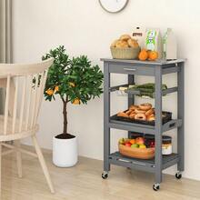 GOFLAME Rolling Kitchen Storage Trolley Cart Cupboard Island Stainless Steel Counter Top - White - View 4
