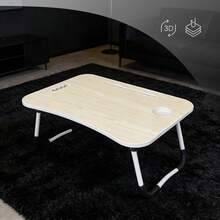 Ultra-Large Portable Laptop Bed Table-Multifunctional Tray Holder With Cup Holder Ideal For Eating, Reading, Writing, Sofa In Bed, Stable Floor, Durable, Foldable - Yellow Wood Color - View 5