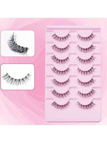 7 Pairs/Set Natural Crossed Style False Eyelashes With Transparent Stems, D Curl For Lengthening Eye Tail,5-13mm - Cat Eye Lashes - View 2