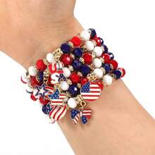 1 Piece Artistic Personalized Red White Blue American Emblem Beaded Bracelet, Color Mix Design Unisex Wristband, Fashion All-Match Jewelry For Men And Women - Pha lê Hoa Kỳ - Xem 1