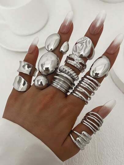 13 st damer vintage mode enkel elegant personlighet ihålig asymmetrisk vriden design grova ringar set, lämpliga för kvinnor vardag, semester, fest, bröllopskläder, stapelbara, matchande, året runt, utmärkt present till kvinnor