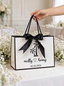 1pc Personalized Bridesmaid Gift Bags, Customize Text,Custom Wedding Gift Bags, Bachelorette Party Bag, Bridal Party Gift Bag, Ribbon Gift Bag,Elegant Gift Bag,Personalized Bridesmaid Gift Bag, Elegant Bridal Party - Multicolor - View 3