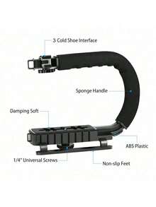 U/C Shape Portable Handheld DV Bracket Stabilizer For SLR Cameras And Home DV Camera, ABS Material, No Battery Required, Ideal For Video Recording And Broadcasting, Video Recording Equipment | U/C Shape Bracket | Durable Bracket, Video Camera - Black - View 5