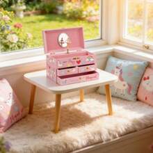 Unicorn Musical Jewelry Box For Girls | Spinning Ballerina, 3 Drawers & Jewelry Set | Christmas Gift With Waltz Of Flowers Tune - Hồng - Xem 2