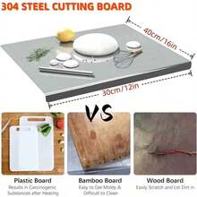 XXL 304 Stainless Steel Cutting Board Anti-Slip & Mildew-Proof! No More Moldy Wooden Boards | Heavy-Duty & Food-Sa Fe, Easy To Clean – Chop Meat, Knead Dough, Bake Prep All-In-One | Must-Have For Home - 銀色 - 查看 1