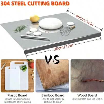 XXL 304 Stainless Steel Cutting Board Anti-Slip & Mildew-Proof! No More Moldy Wooden Boards | Heavy-Duty & Food-Sa Fe, Easy To Clean – Chop Meat, Knead Dough, Bake Prep All-In-One | Must-Have For Home