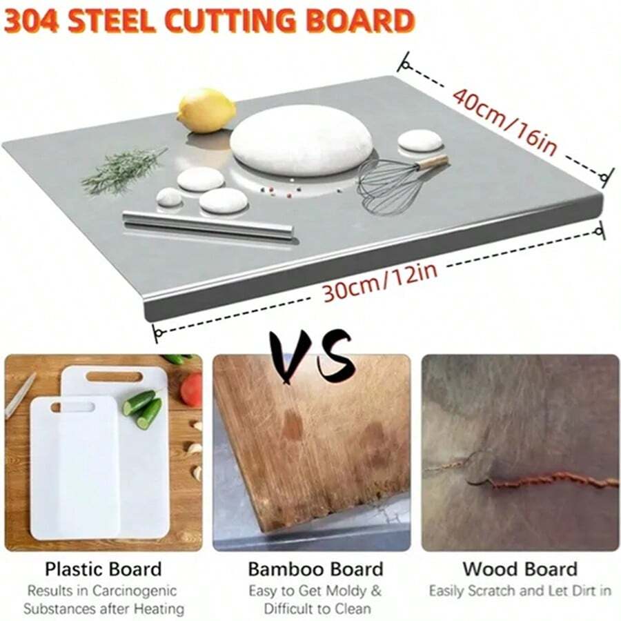 XXL 304 Stainless Steel Cutting Board Anti-Slip & Mildew-Proof! No More Moldy Wooden Boards | Heavy-Duty & Food-Sa Fe, Easy To Clean – Chop Meat, Knead Dough, Bake Prep All-In-One | Must-Have For Home - 銀色 - 查看 1