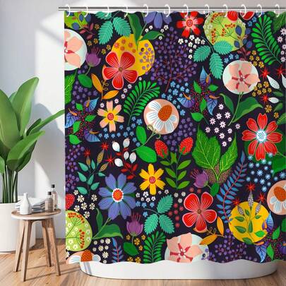 1pc Abstract Plant Shower Curtain, Advanced Flower Printed Shower Curtain, Perfect For Bathroom Decoration, Universal Room Decoration, Home Decoration Set, Bathroom Accessories Bath Curtain
