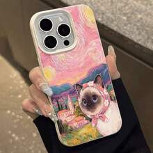 Funda para teléfono con bufanda floral de gato siamés compatible con  17,  16 Pro Max,  15 Pro Max,  13 y  12 Fabricada en material de TPU que proporciona protección contra golpes y caídas Un gran regalo para familiares, amigos, seres queridos, novios/novias y para aniversarios - Blanco - Ver 2