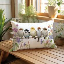 1 pieza Funda de cojín decorativa con rama floral de primavera y pájaro, impresa por un solo lado en terciopelo melocotón, se ajusta a cojines de 30*50/40*60CM, adecuada para la decoración de la sala de estar moderna, decoración de fiestas, regalo - Multicolor - Ver 8