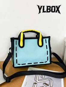 Cartoon Design Tote Bag, New Large Capacity Tote Bag, Shoulder Bag, Essential For University, Portable Outdoor, Large Student Tote Bag, Laptop Bag, Fitness Bag, Hiking, Multi-Function Fashion Casual Boyfriend Gift, Clutch, Travel Gift Beach Bag - Blue - View 1