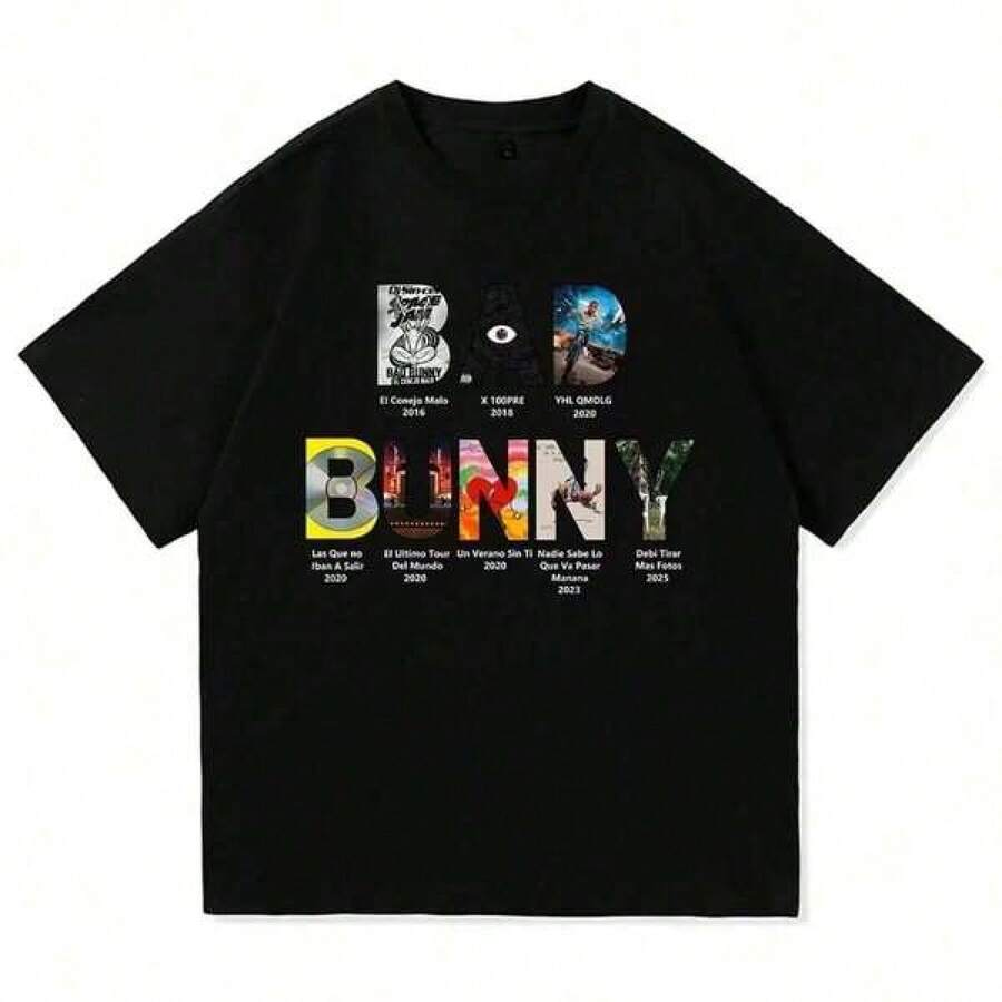 2025 Summer Bad Rabbit T-Shirt A Fashionable Graphic Print T-Shirt For Men And Women Is A Streetwear T-Shirt, Shirt,Unisex - 黑色 - 查看 1