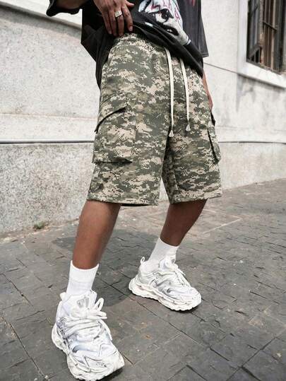 Pantaloni Capri cargo casual pentru bărbați, la modă, versatili, cu camuflaj digital, de vară