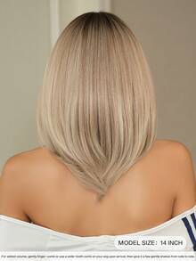 7JHH WIGS Tóc giả bob ngắn ngang vai màu vàng nhạt cho nữ, kiểu tóc thẳng ngắn tỉa lớp với mái rẽ, chân tóc tối màu, chất liệu sợi tổng hợp chịu nhiệt, thích hợp cho các bữa tiệc hàng ngày, các ngày lễ, lễ hội âm nhạc, quà tặng tốt nghiệp và quà tặng cho mẹ, phụ kiện tóc giả dài 14 inch. - Vàng lanh - Xem 5