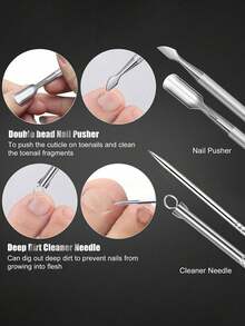 专业嵌甲及厚甲护理套装，包含不锈钢指甲钳、角质层推棒、足锉、便携旅行收纳盒 - 銀色 - 查看 3