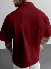 Áo sơ mi nam tay ngắn kiểu retro GloMan bằng vải lanh, dáng rộng thoải mái, thích hợp mặc đi biển, lý tưởng cho kỳ nghỉ hè, quà tặng Ngày của Cha, màu trắng. - Đỏ - Xem 5