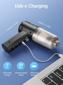 Teckwe 純色極簡風格便攜式手持汽車吸塵器，適用於日常使用 - 黑色 - 查看 3