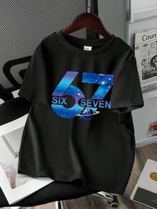 青少年男孩卡通图案印花短袖T恤 - 黑色 - 查看 2