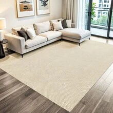 Synthetic Sisal Rug With Cotton, Large, 3.00 X 2.00m, Geometric, Modern, Minimalist, Natural, Pileless, Handmade, Lightweight, Practical, Non-Slip, Washable - Honeycomb - View 2