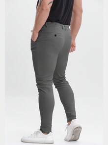 ALLELMS Men's Slim Fit Wrinkle-Resistant Stretch Cotton Twill Dress Pants - Dark Grey - View 2