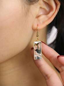 Custom Photo Drop Earrings, Personalized Picture Dangle Jewelry For Women, Customized Rectangular Crystal Ear Accessory As A Thoughtful Gift, Anniversary Or Birthday, Customizable Photo Earrings Designed To Celebrate Love, Memories, Couples, Family - Style a - View 4