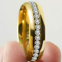 1枚6毫米经典不锈钢银色戒指，简约设计，优雅中性款式，适合作为结婚或周年纪念礼物 - 金色 - 查看 2