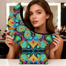 SNA 2026新款5D水钻图案DIY曼陀罗图案月牙形多空间糖果零食盘带支架水钻刺绣水果盘DIY工艺品 - 半成品-需要自己貼 - 查看 2