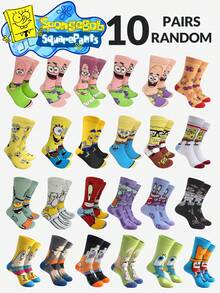 SpongeBob SquarePants 1/3/5/10双装随机卡通印花中筒袜，男女通用休闲趣味袜，适合日常穿着和送礼。卡通印花袜，适合日常、旅行、上学穿着。低帮踝袜。非常适合作为圣诞节、旅行、婚礼、派对礼物，送给妈妈、爸爸的生日礼物、新年礼物、朋友的礼物。 - 彩色 - 查看 8