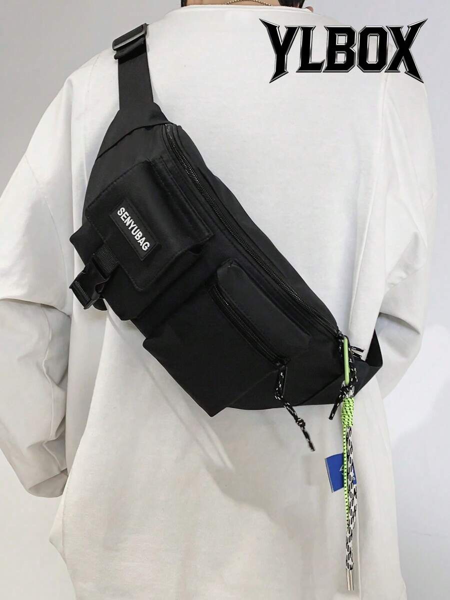 (Excluding Pendant Accessories)1pc Men's Nylon Fanny Pack Casual Fashion Letter Solid Color Adjustable Strap Sport Gym Commute Casual Husband Thanksgiving Bag Messenger Bag Rider Bag Christmas Men Bag Sling Bag Winter Christmas Fanny Pack Bum Bag - Black - View 1