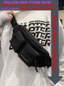 1pc Men's Nylon Waist Bag, Casual Fashion Solid Color Letter Design, Adjustable Strap, Suitable For Sports, Fitness, Commuting, Great As Christmas Gift For Husband, Cycling Bag, Crossbody Bag, Fanny Pack, Holiday Storage Bag, Large Capacity Outdoor Portable Chest Bag - Black - View 2