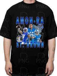 Amon-Ra St. Brown T Shirt Design. PNG Digital 4500x5100 Px. Hiphop Retro, 90s Vintage, Bootleg Tee. - Black - View 1