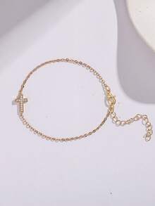 1 pieza Pulsera de cadena con colgante de cruz de moda para hombres, diseño único y creativo adecuado para uso diario y fiestas - Amarillo Oro - Ver 5
