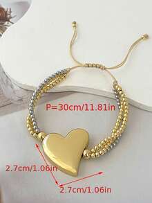 1pc Valentine's Day Creative Fashion Elegant Exquisite Gorgeous Light Luxury Copper Heart Pentagram Cross Multi-Layer Beaded Mixed-Color Braided Bracelet For Women Sisters Couples Delicate Jewelry Gift, Suitable For Summer Daily Dates Parties Holidays Gifting Vacation Wear Adjustable Size Wristband - Gold - View 6