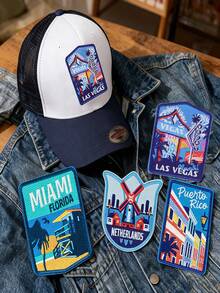 4pcs Travel Pattern Embroidered Patches, Country/City Commemorative Patches, Iron-On/Sew-On Patches, Suitable For Clothes, Jackets, Bags, Hats, Daily Wear, Creative Decorative Gifts, Ideal For Personalizing Travel Memories And Passport Holder Decoration - Travel Patterns - View 2