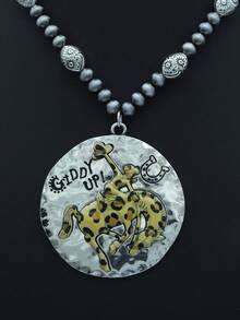 1件 Artsy Natural GIDD UP 双色豹纹吊坠串珠项链 - 復古銀色 - 查看 13