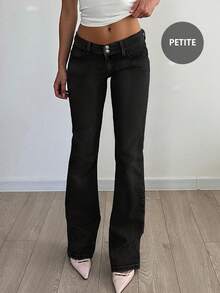 Y2K Style High-Waisted Button Fly Skinny Distressed Jeans With Pockets, Suitable For Back To School, Commuting And Casual Wear - Black - View 6