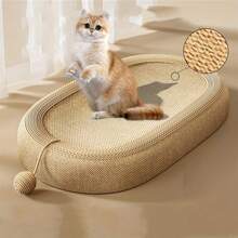 Oval Woven Cat Scratching Board | With Hanging Cat Teaser Ball | 2-In-1 Pet Mat For Scratching & Resting - one-size - View 11