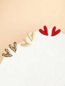3 Pairs/Set Leopard Print Heart, Red Heart, Gold Heart Stud Earrings, Versatile Fashion Accessories - Multicolor - View 3