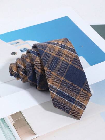 1 pieza Corbata retro a rayas y cuadros versátil y casual para hombres, adecuada para salidas diarias, banquetes y fiestas