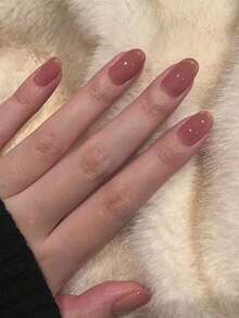 24 件椭圆形淡粉色棺材美甲按压指甲，简约优雅的日式女士美甲套装，办公室穿着，配有指甲锉、角质层推刀和果冻指甲胶美甲用品 - 藕粉色 - 查看 3