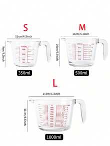 1 pieza Taza de medición de vidrio resistente al calor con marcas precisas y asa, de gran capacidad y apilable para un almacenamiento fácil, taza de medición de café, diseño con pico para un vertido fácil, recipiente transparente para medir en repostería, herramienta de cocina multifuncional para medir masa, leche, agua y harina - Multicolor - Ver 10