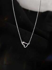 1pc S925 Sterling Silver Romantic Hollow Heart Necklace, Minimalist Fresh Elegant Heart Pendant Necklace, Versatile For Daily Wear, Thoughtful Gift - Multicolor - View 8