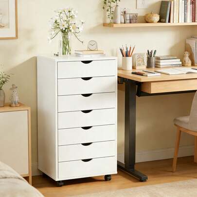 7-Drawer Portable Storage Cabinet On Wheels For Office, Bedroom & Home Organization, White